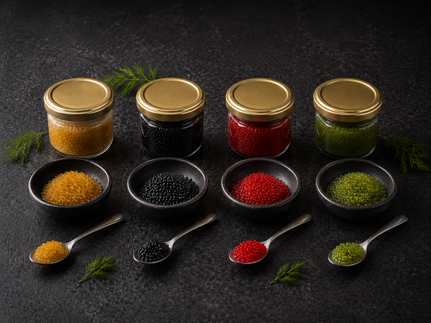 Caviar jars in various formats